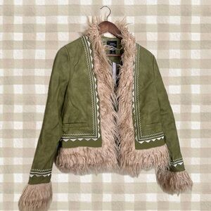 Urban Outfitters Olive Green Faux Fur Trim Jacket